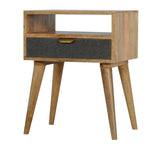 Solid Wood Grey Tweed Bedside With Open Slot