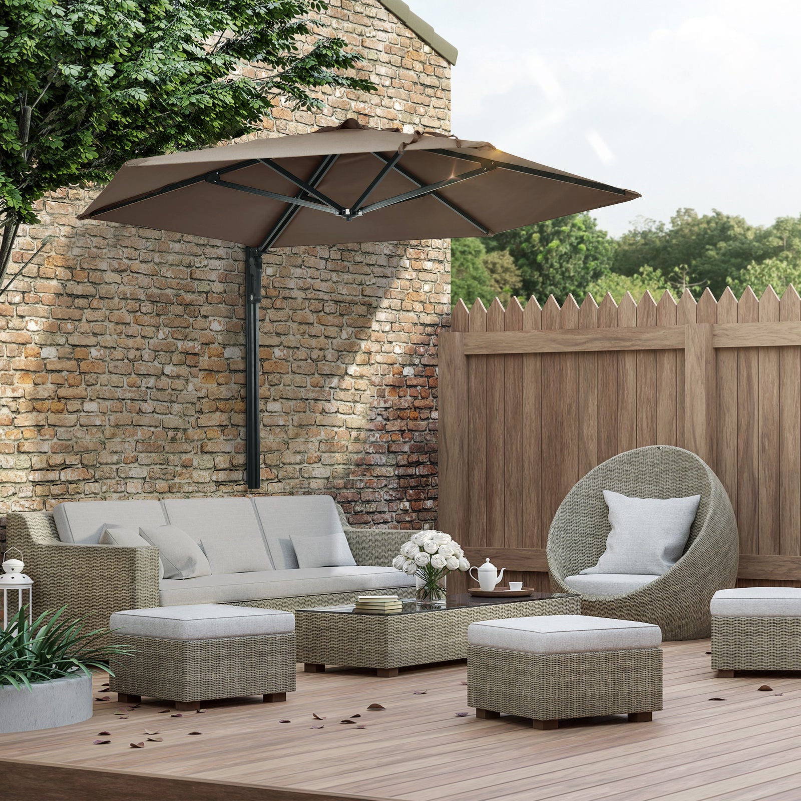 Wall Mounted Parasol W/ 180° Rotatable Canopy | Khaki