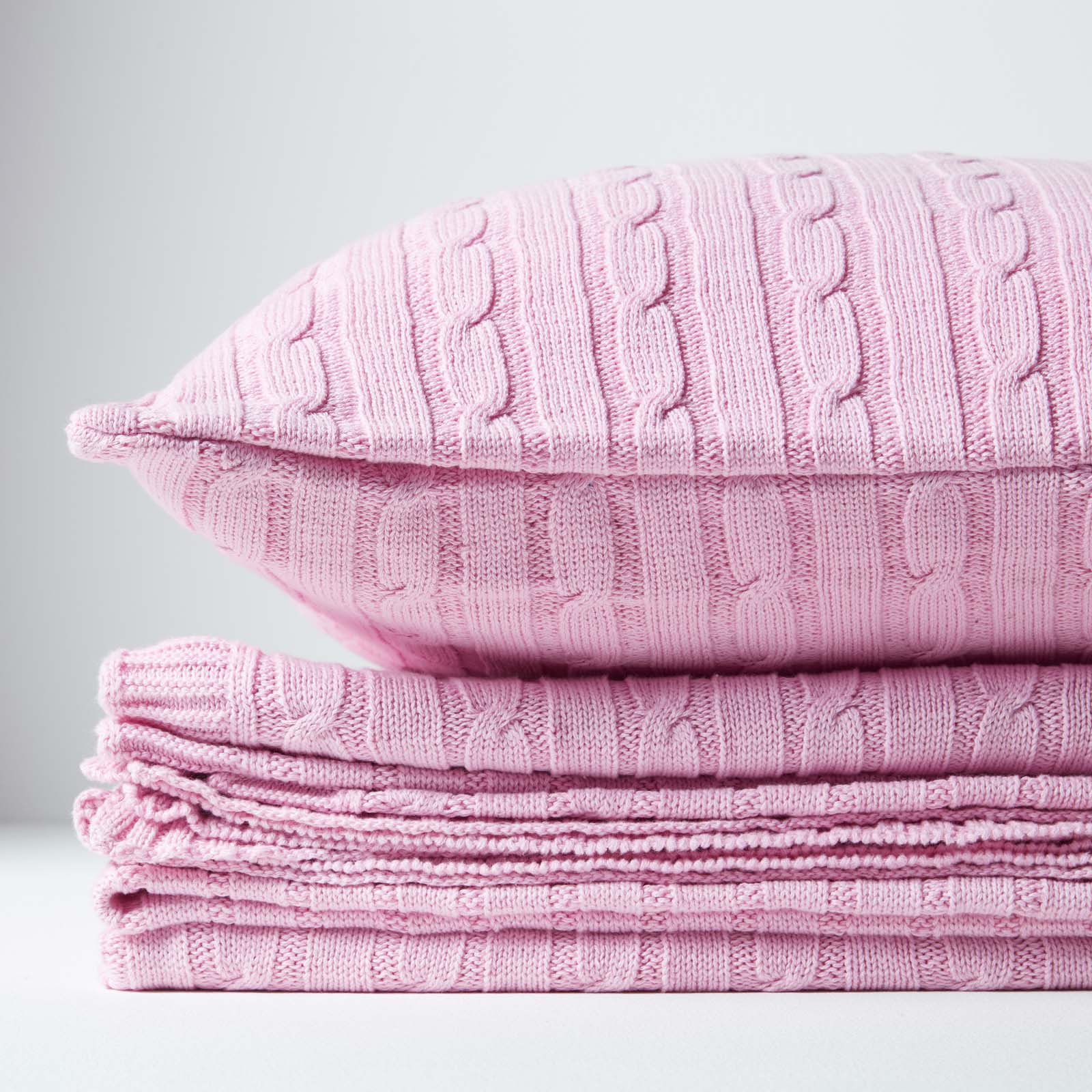 Combed Cotton Cable Knit Throw | 150cm x 200cm | Pink