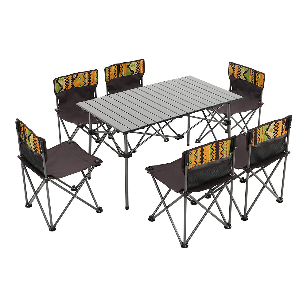 7 Pieces Folding Camping Table And Chairs Set Portable With Carrying Bag