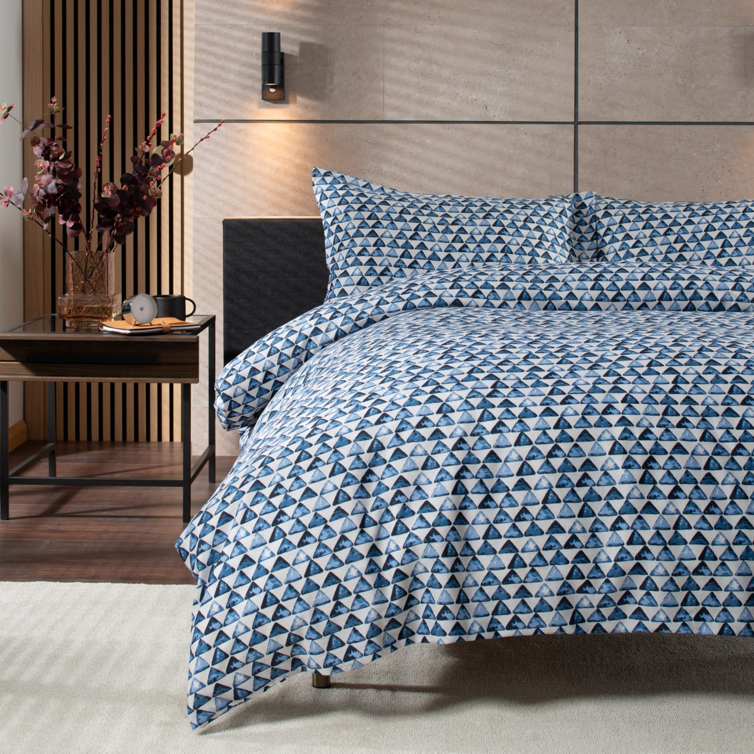 Studio Triangles Cotton Duvet Cover Set | Single | Blue