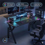 2-tier Gaming Desk With Mouse Pad, Cup Holder & Headphone Hook Sturdy Computer Table With Rgb Led Lights, App & Remote Control 120/140/160cm W | Large