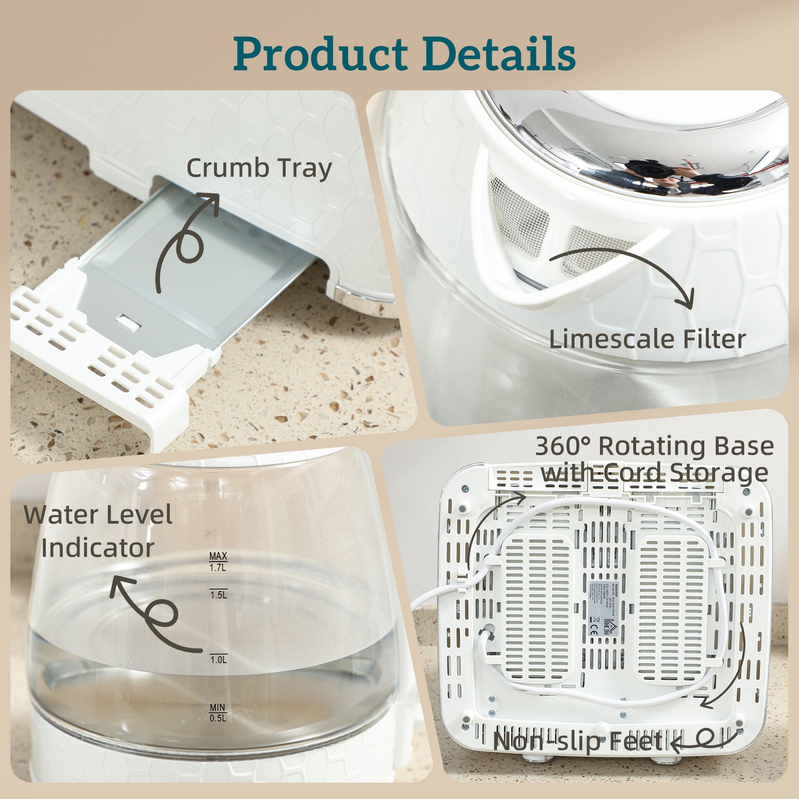 Kettle And Toaster Set With Strix Thermostat, Crumb Tray | Cream