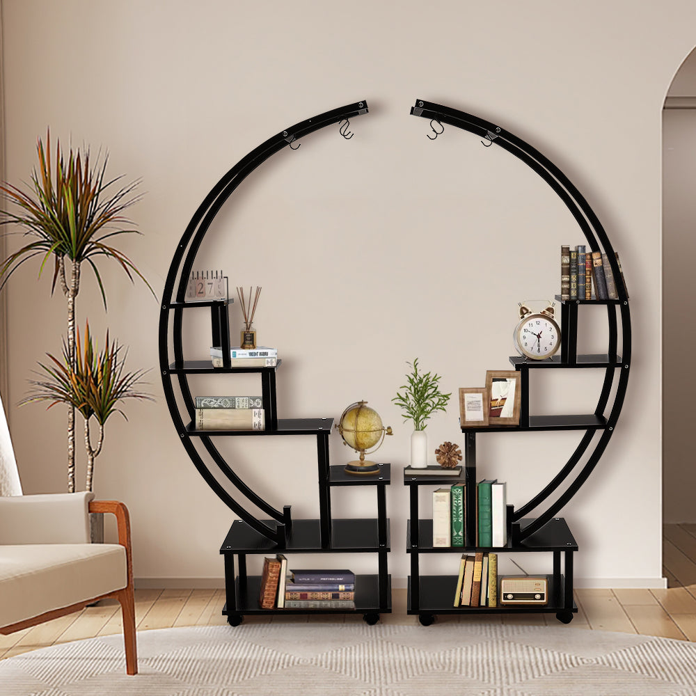 2pcs Half-moon-shaped Plant Stand Display Shelf With Wheels