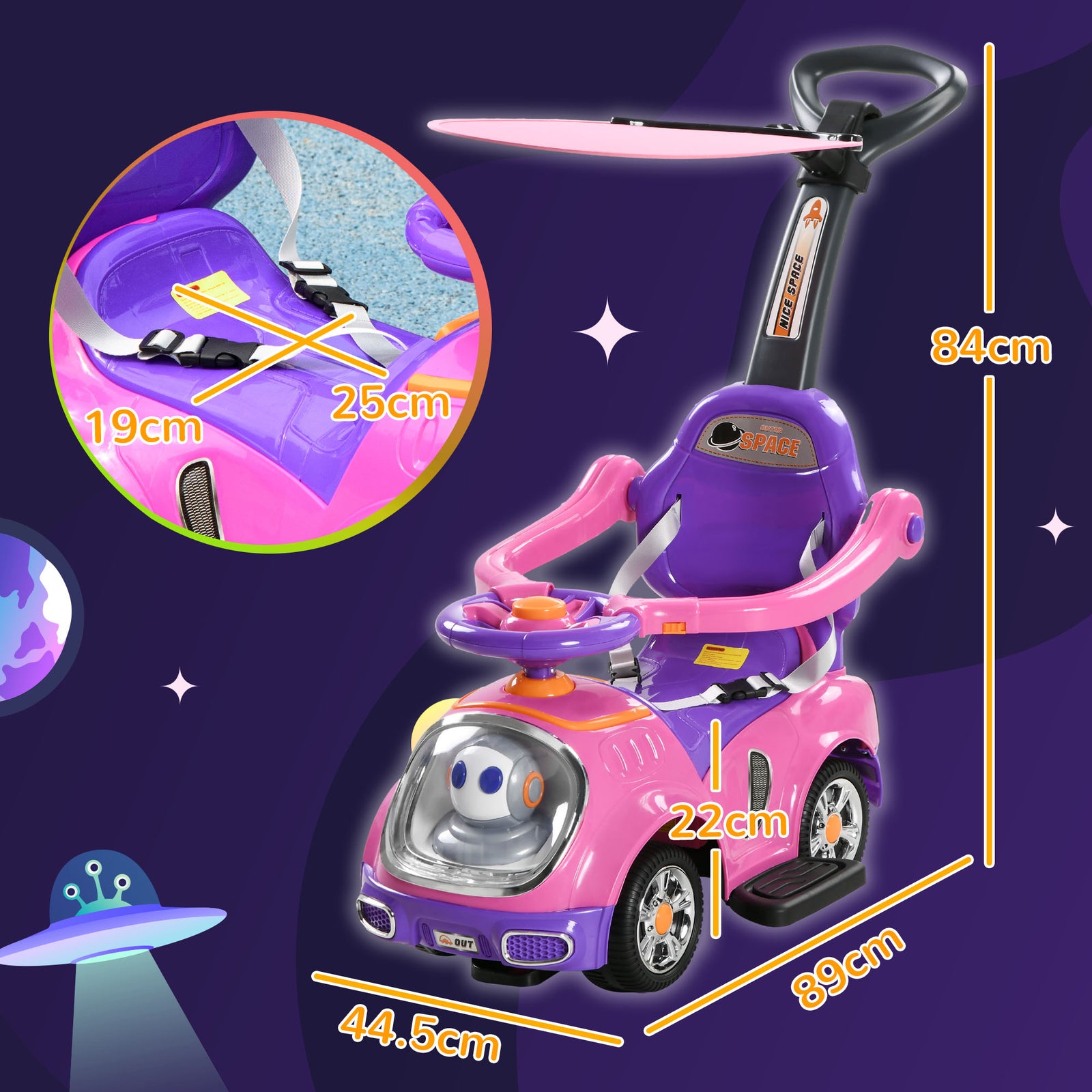 3 In 1 Ride On Push Car, Cartoon Robot Foot To Floor Slider | Pink
