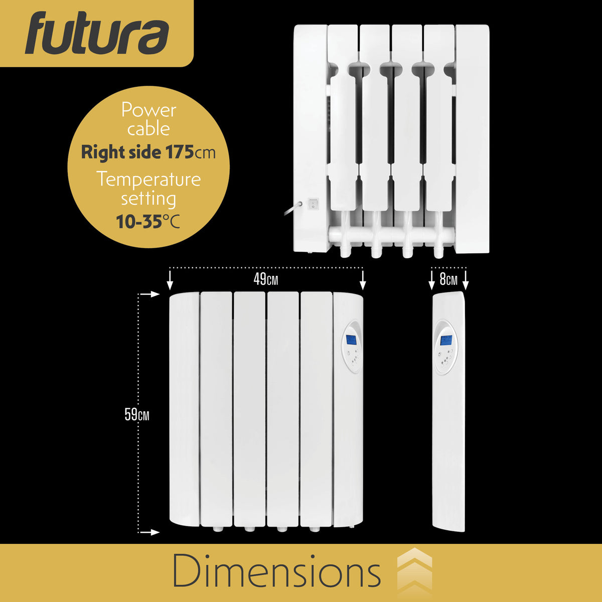 Electric Panel Heater Oil Filled Radiator Day Timer Wall Mounted Low Energy Retention Digital Thermostat Convector | 600w | White