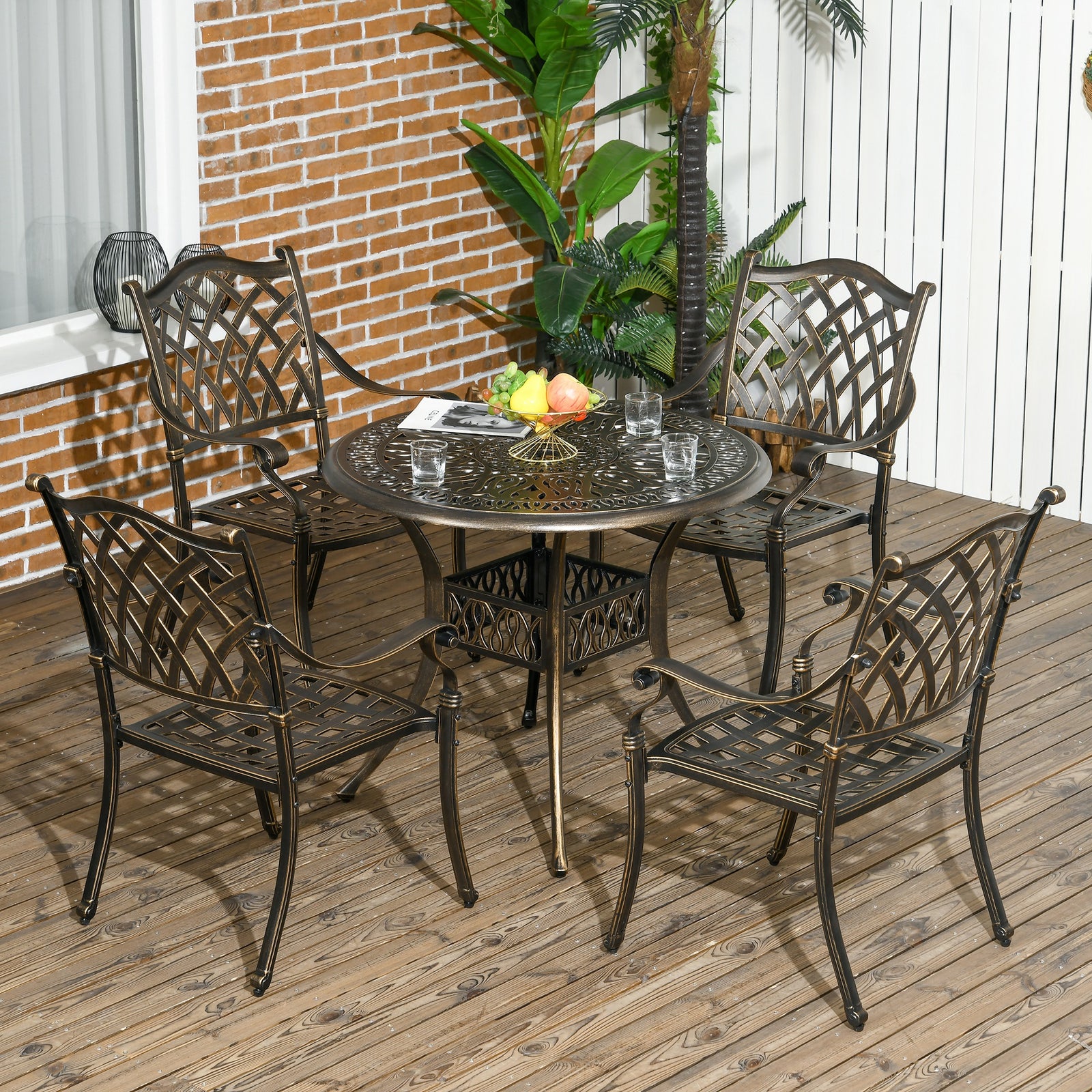 5pcs Garden Dining Set 4 Chairs Table W/ Hole