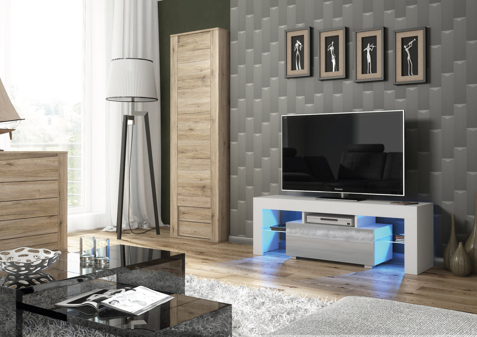 Floe Tv Unit 130cm With Led Lights | Grey
