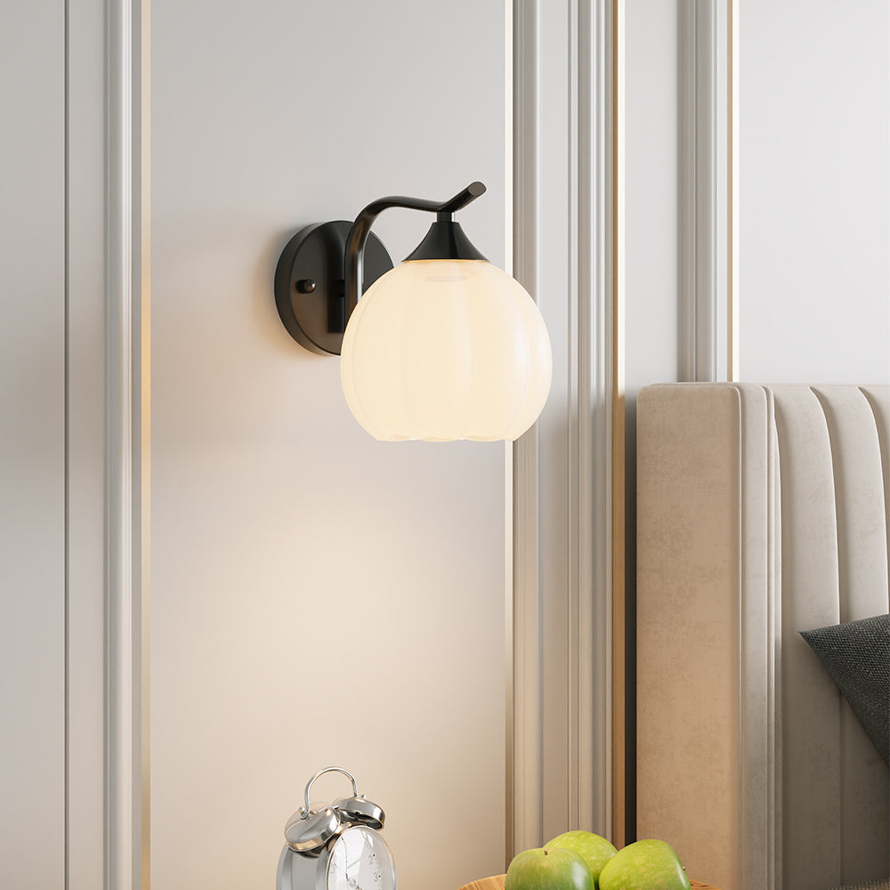 Minimalist Wall Lamp With Petal-shaped White Glass Shade And Black Iron Frame – Elegant Lighting