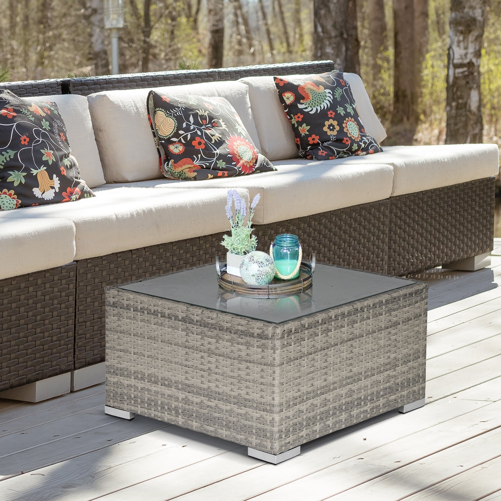 Garden Furniture Rattan Single Middle Sofa W/ Cushions | Gray