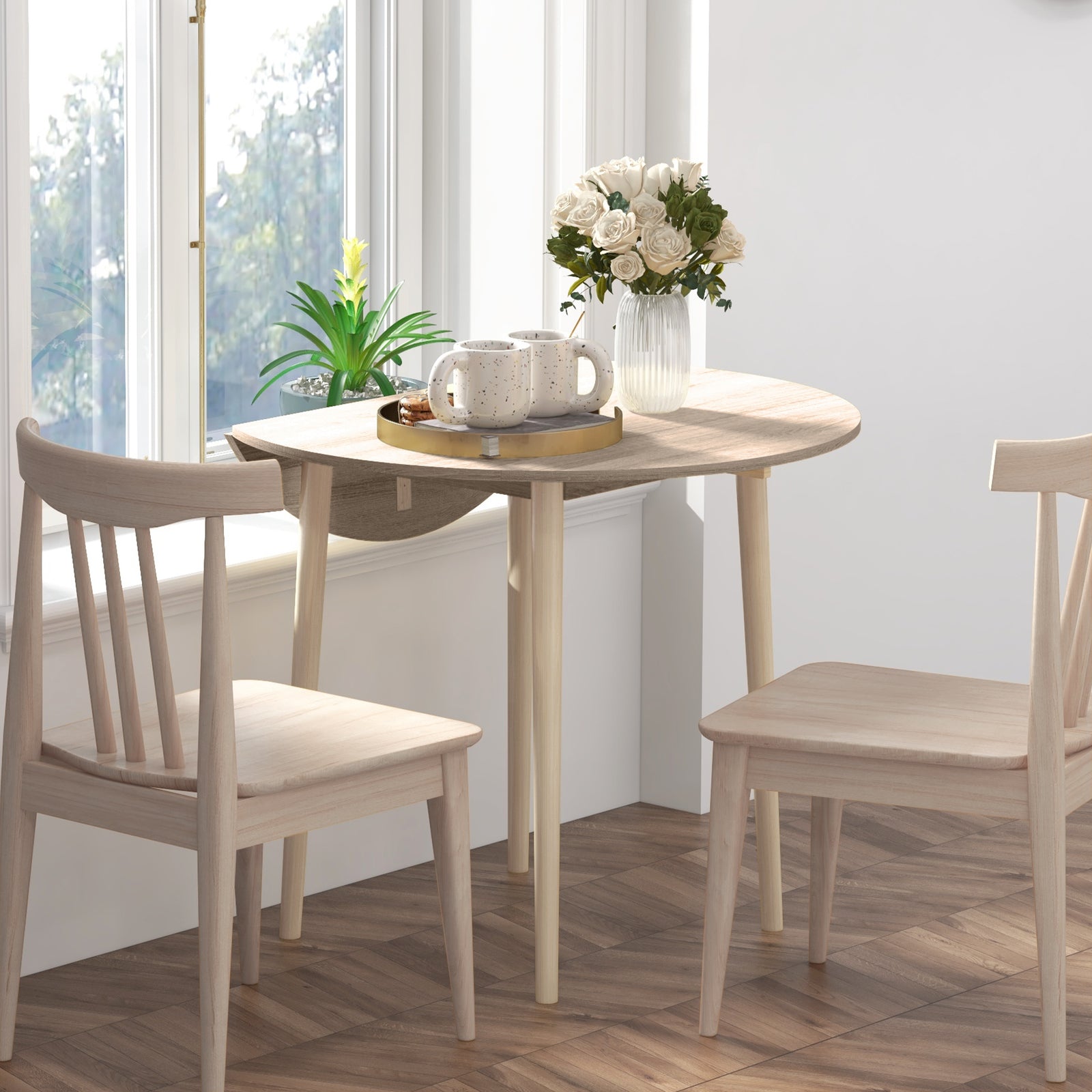 Folding Dining Table For 4, Round Drop Leaf Table | Natura