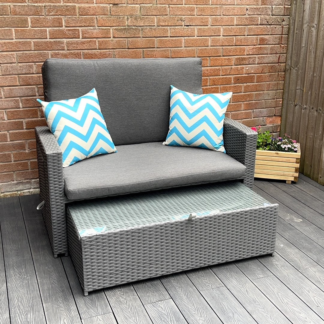 Oasis 2 Seater Outdoor Rattan Sofa & Daybed For Garden Patio Relaxation | Grey