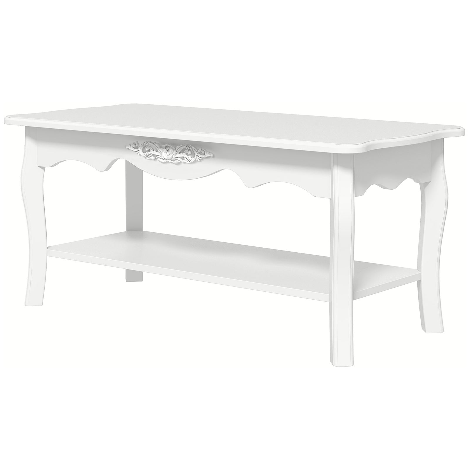 Wooden Coffee Table, White Shelf, Storage