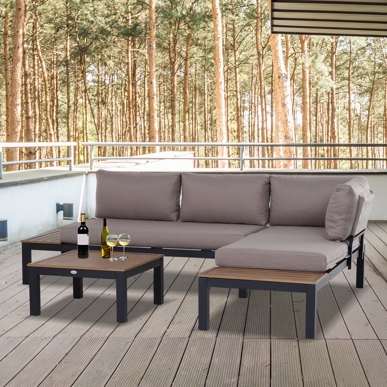 3pcs Garden Sofa Side Table Set W/ Cushions