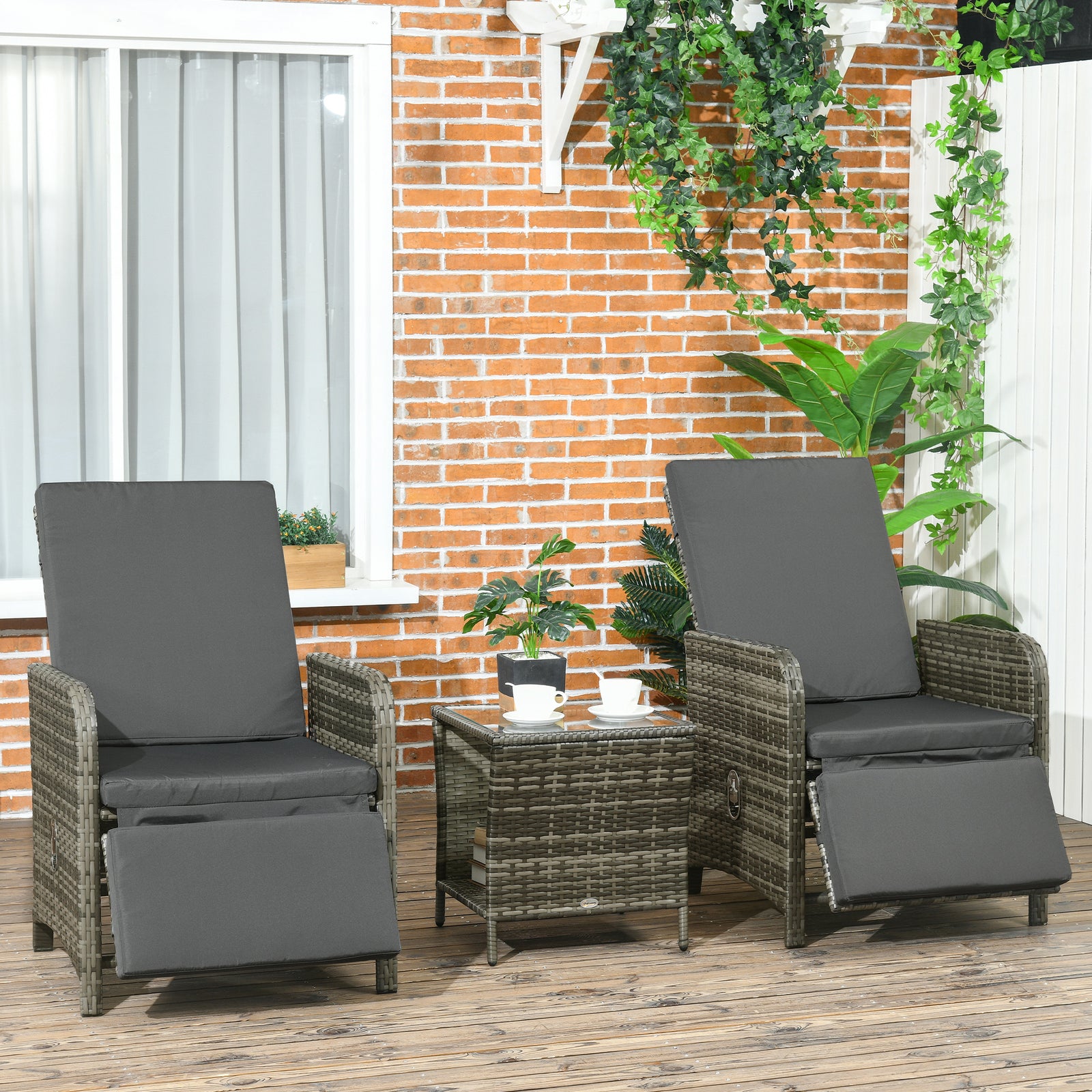 3 Pieces Rattan Bistro Set W/ Adjustable Backrest | Dark Gray