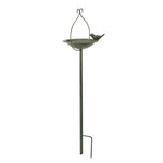 Secret Garden Metal Feeding Dish With Ground Spike, Decorative Leaf Design | Grey