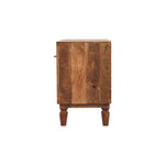Solid Wood Arno Shoe Storage Unit In Golden Teak, 2 Drawers And Open Shelf, Beige