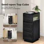 Slim Bedside Table Storage Nightstand With 2 Drawers & Open Shelf | Black