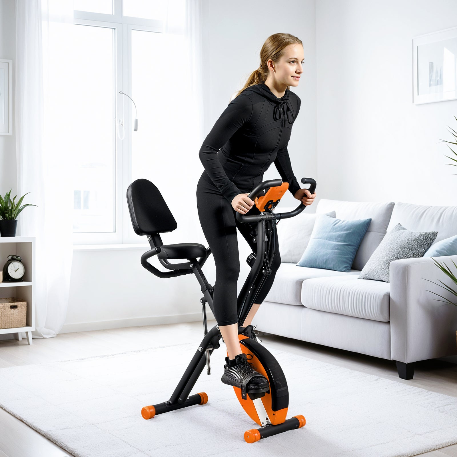 Folding Exercise Bike W/ Arm Bands And Hand Pulse Sensor | Orange