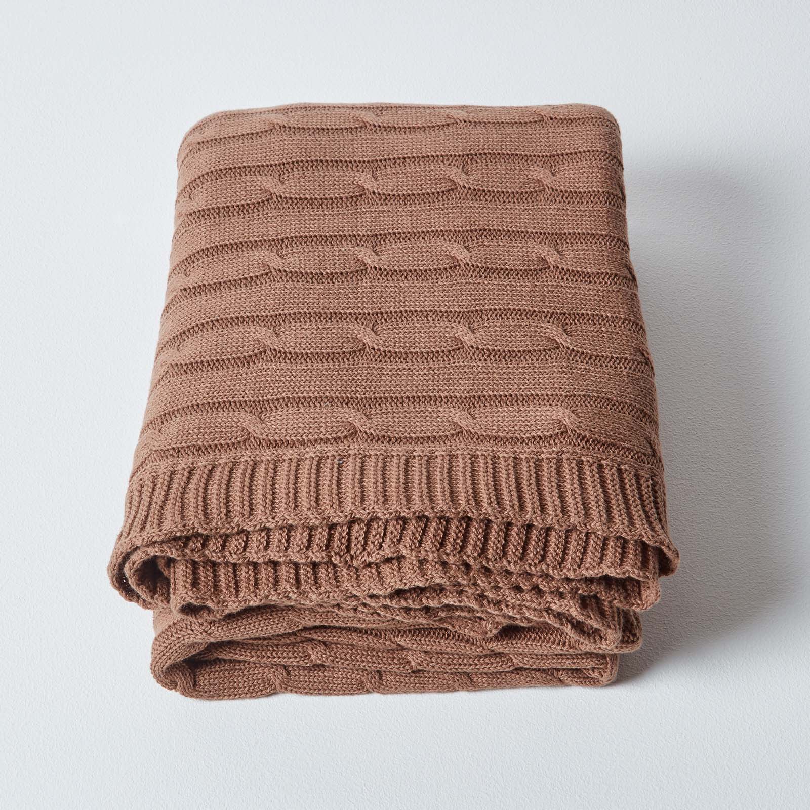 Combed Cotton Cable Knit Throw | 130cm x 170cm | Chocolate