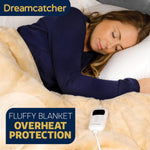 Heated Throw Faux Fur Electric Blanket 160 X 130cm Thermal Blanket & Timer 9 Heat Settings | Double | Cream
