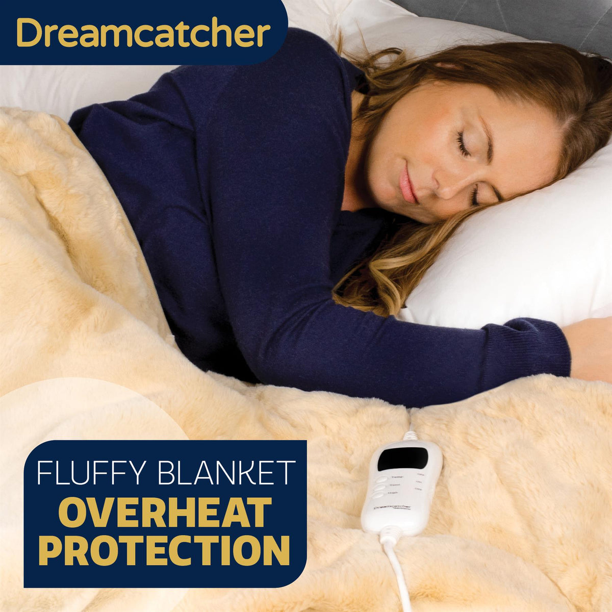Heated Throw Faux Fur Electric Blanket 160 X 130cm Thermal Blanket & Timer 9 Heat Settings | Double | Cream