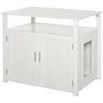 Wood Cat Litter Box Enclosure Furniture W/ Adjustable Interior Wall | White