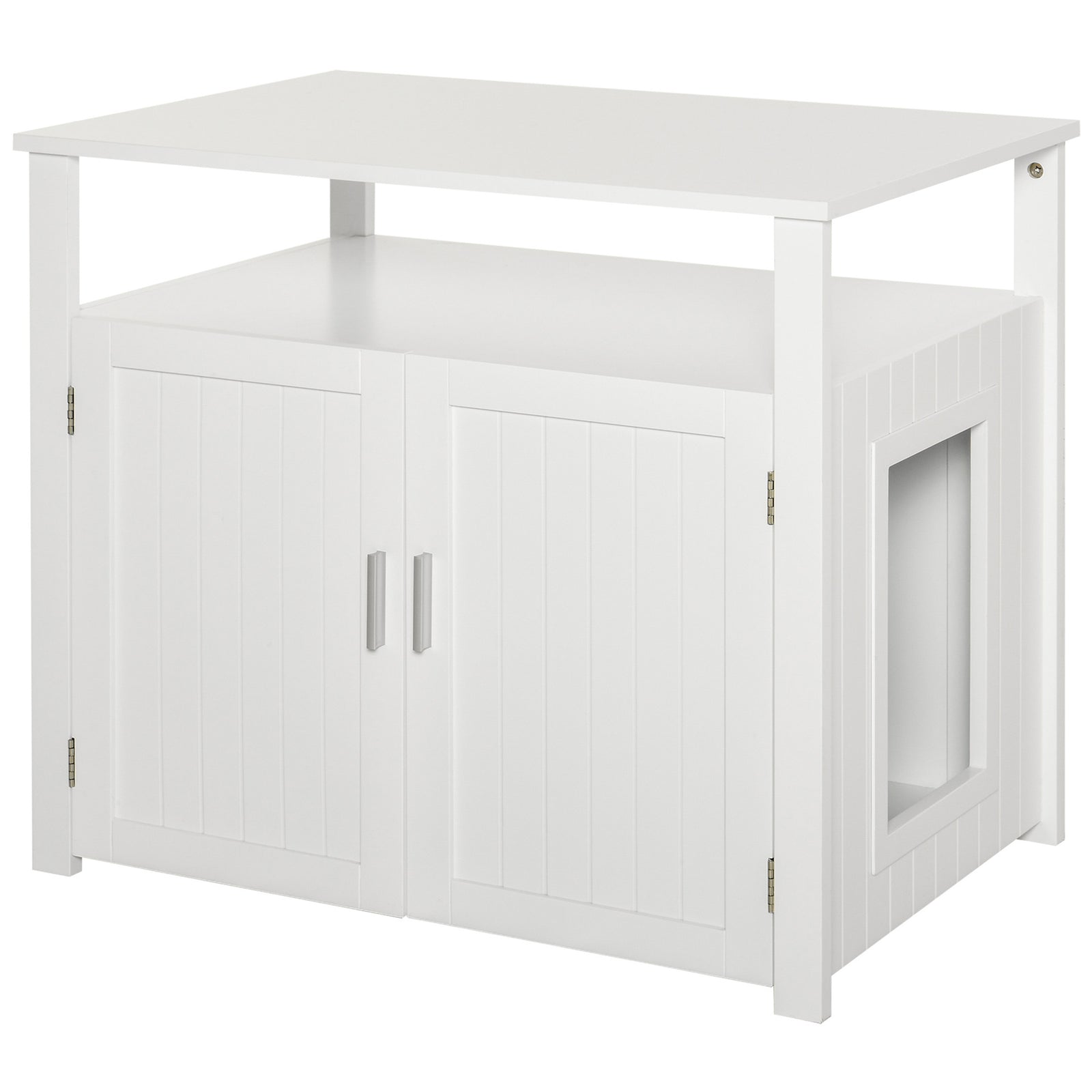 Wood Cat Litter Box Enclosure Furniture W/ Adjustable Interior Wall | White