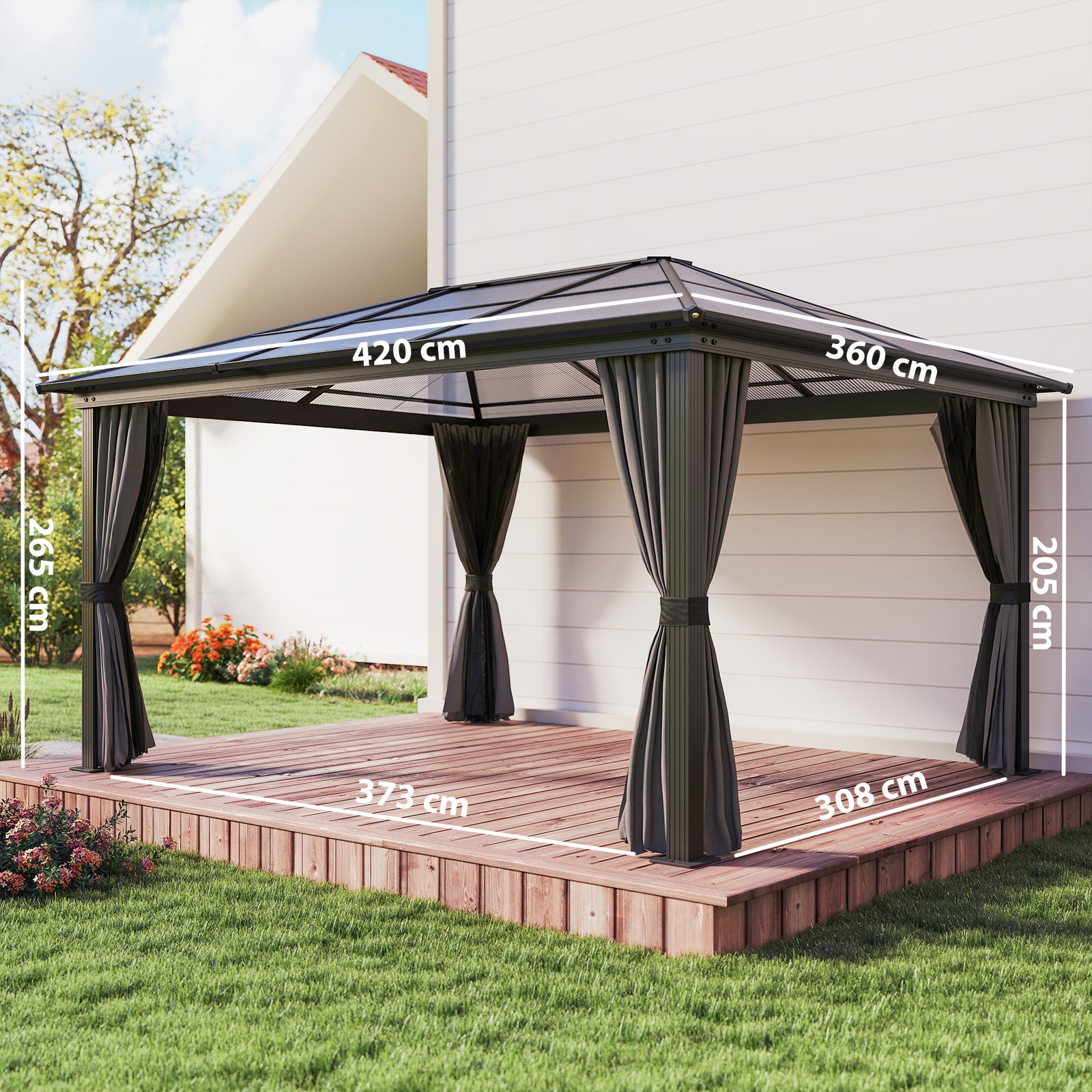 Hardtop Gazebo Canopy With Mosquito Netting And Curtains | Extra Large | Black