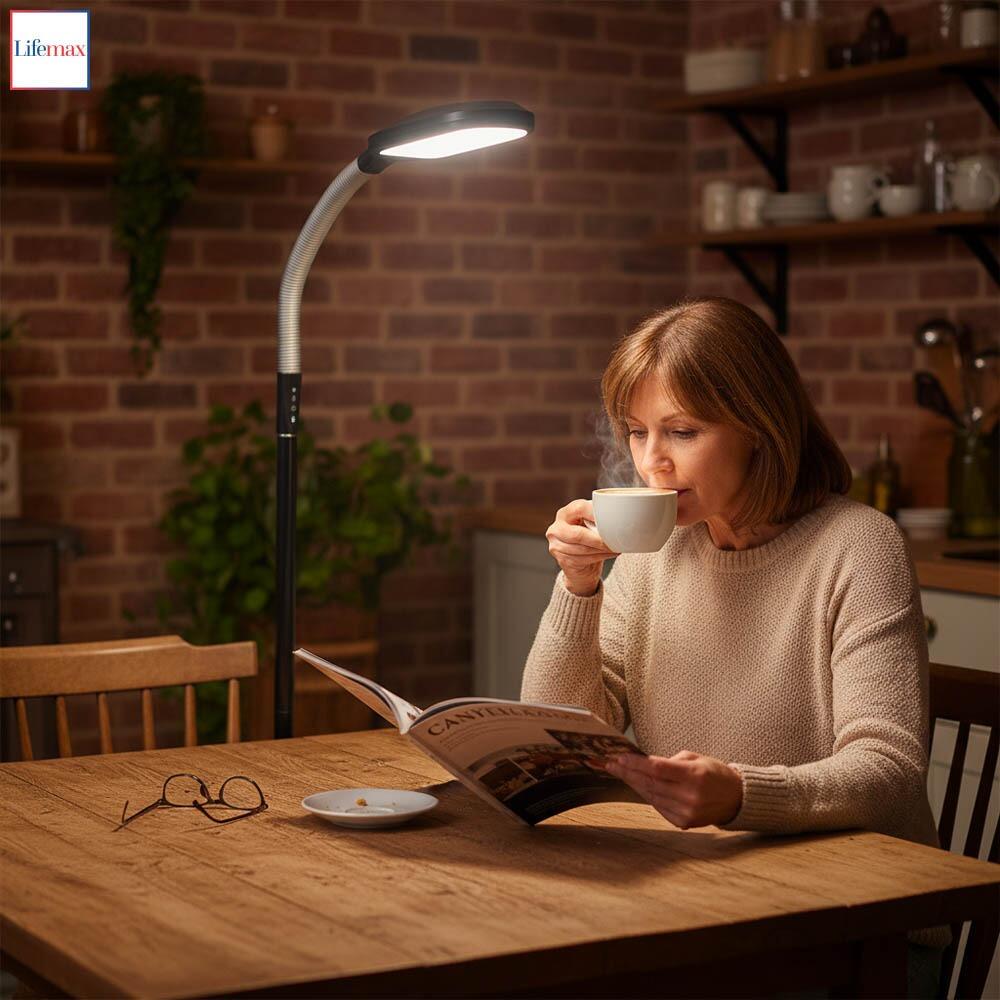 Professional Reading Floor Led Daylight Lamp With Touch Controls 5 Brightness Levels 3 Colour Temperatures & Flexible Precision Arm | White