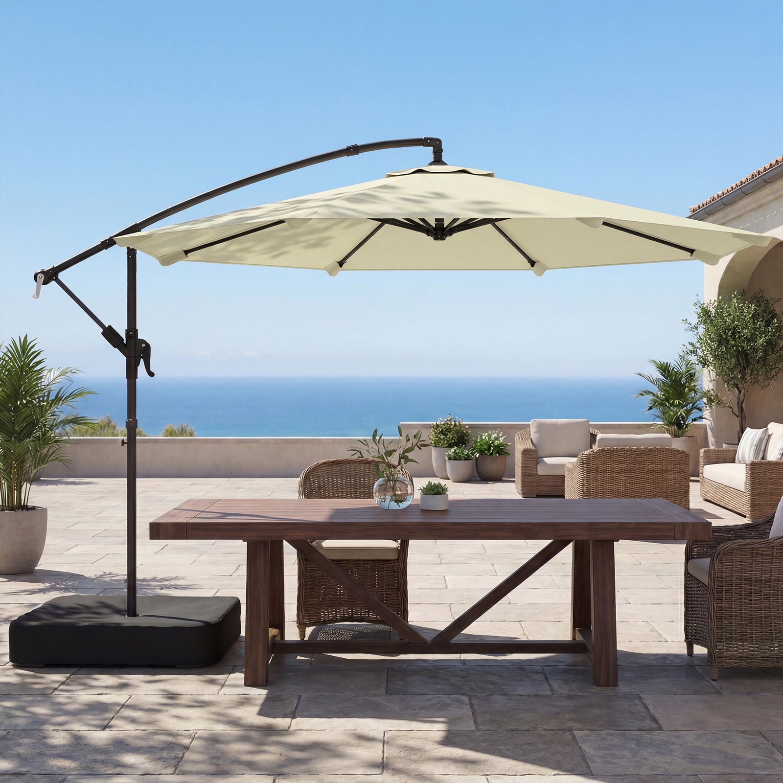 3 M Garden Cantilever Parasol With Sandbag, 360 Degree Rotation | Beige