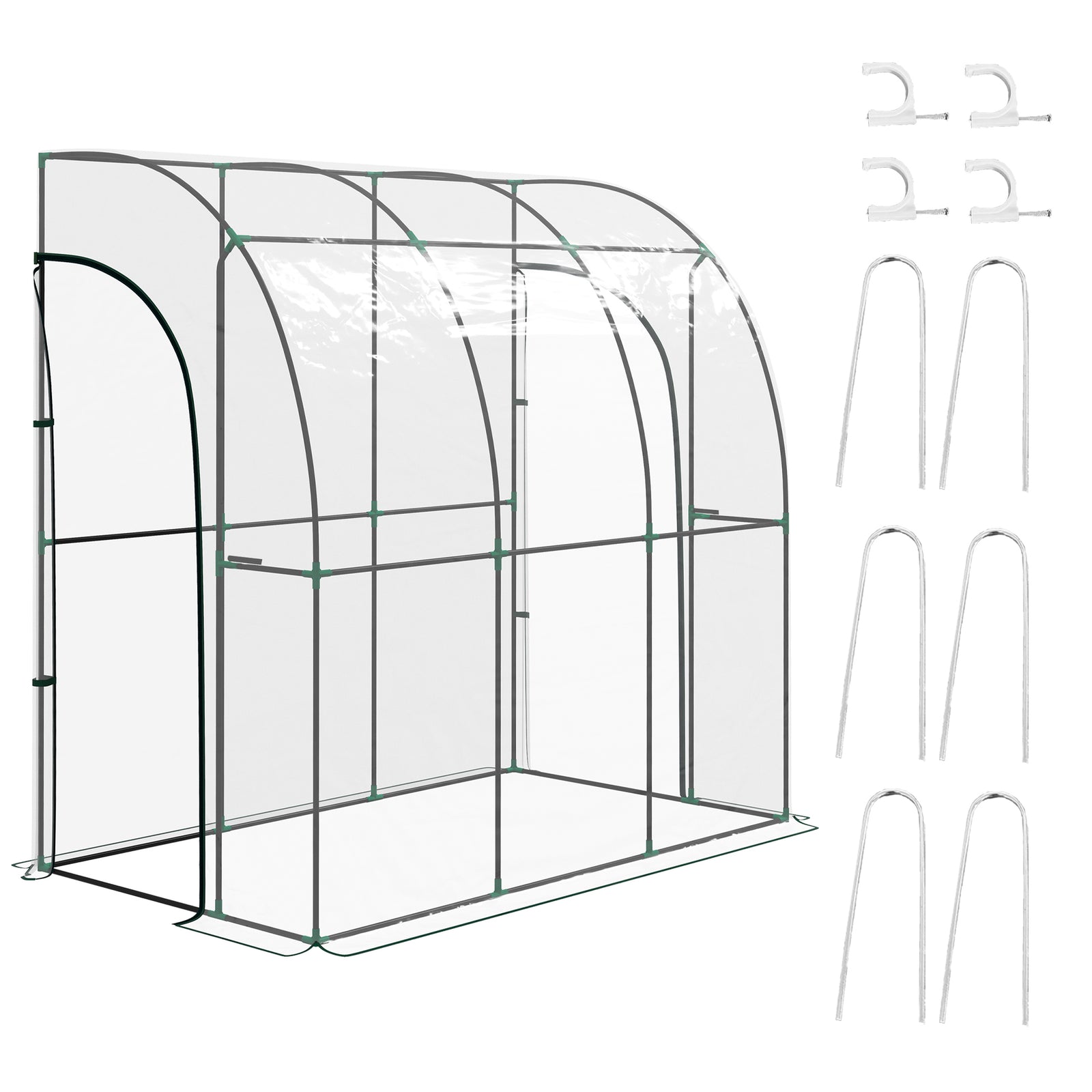 214x118x212cm Walk-in Lean-to Greenhouse