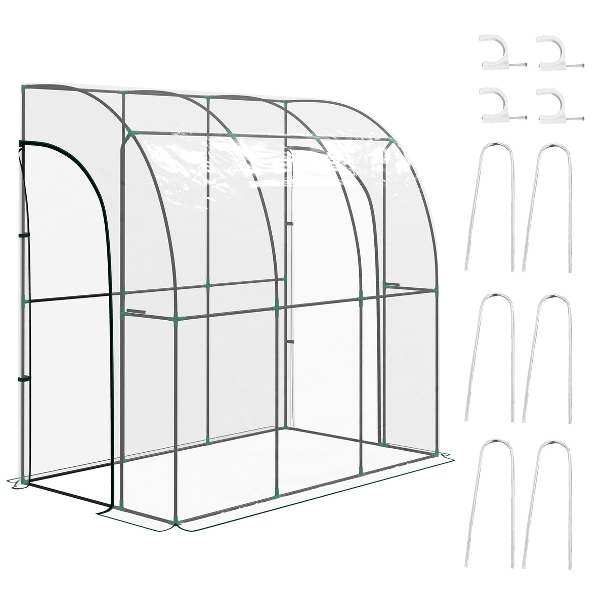 214x118x212cm Walk-in Lean-to Greenhouse