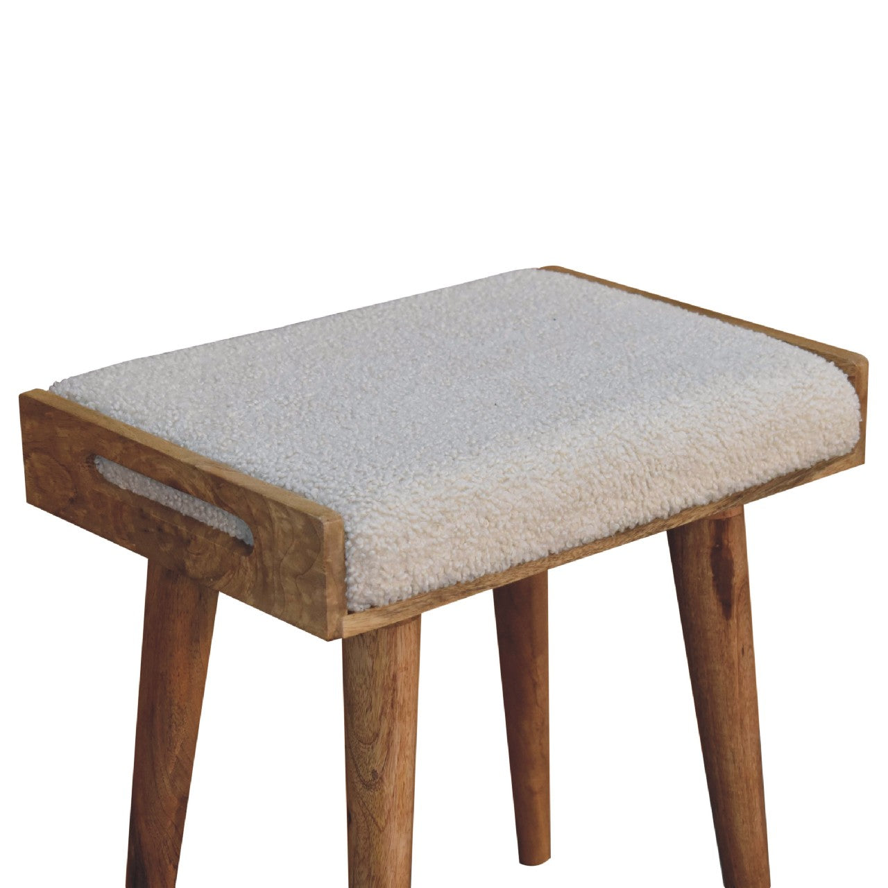 Solid Mango Wood Boucle Cream Tray Style Footstool