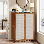 Bamboo And Shoe Cabinet – 2-door Textured Storage Unit With 6 Tiers For Neat And Stylish Entryway Organization