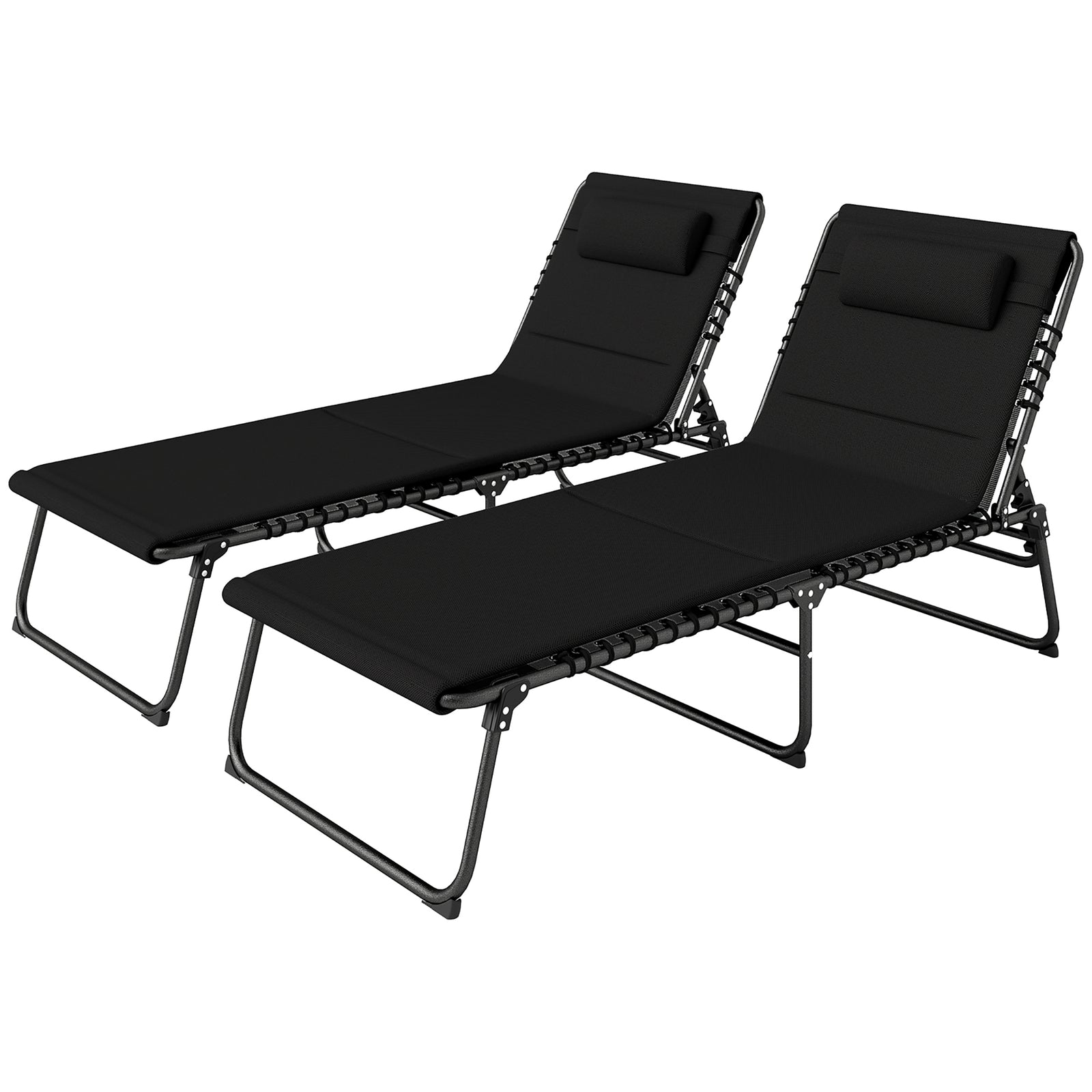 Folding Sun Loungers Set Of 2, Reclining Sun Bed | Black