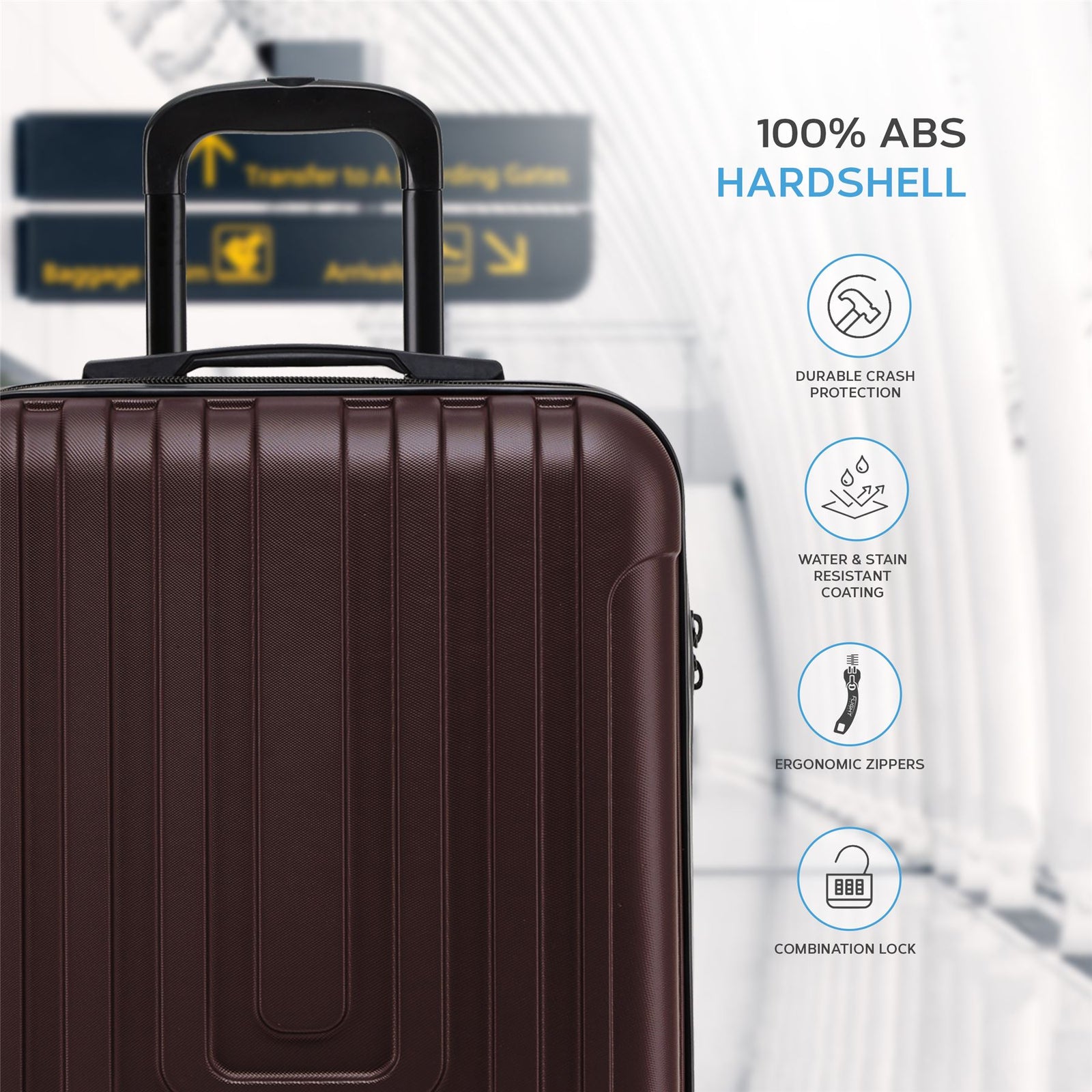 55x40x20cm Lightweight Luggage Overhead Cabin Hard Shell Cabin Suitcase 60+ Airlines Approved - Carry On Case - 4 Wheels | Cabin | Burgundy