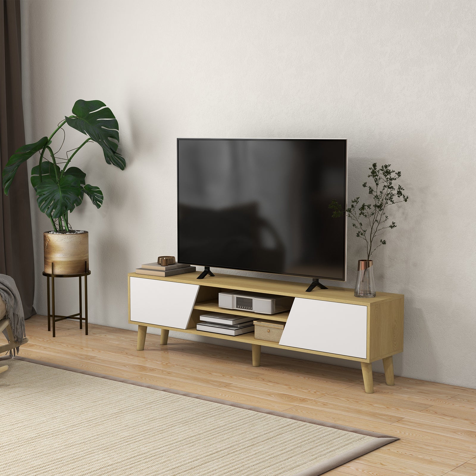 Tv Unit For Tvs Up To 65" With Shelves Oak