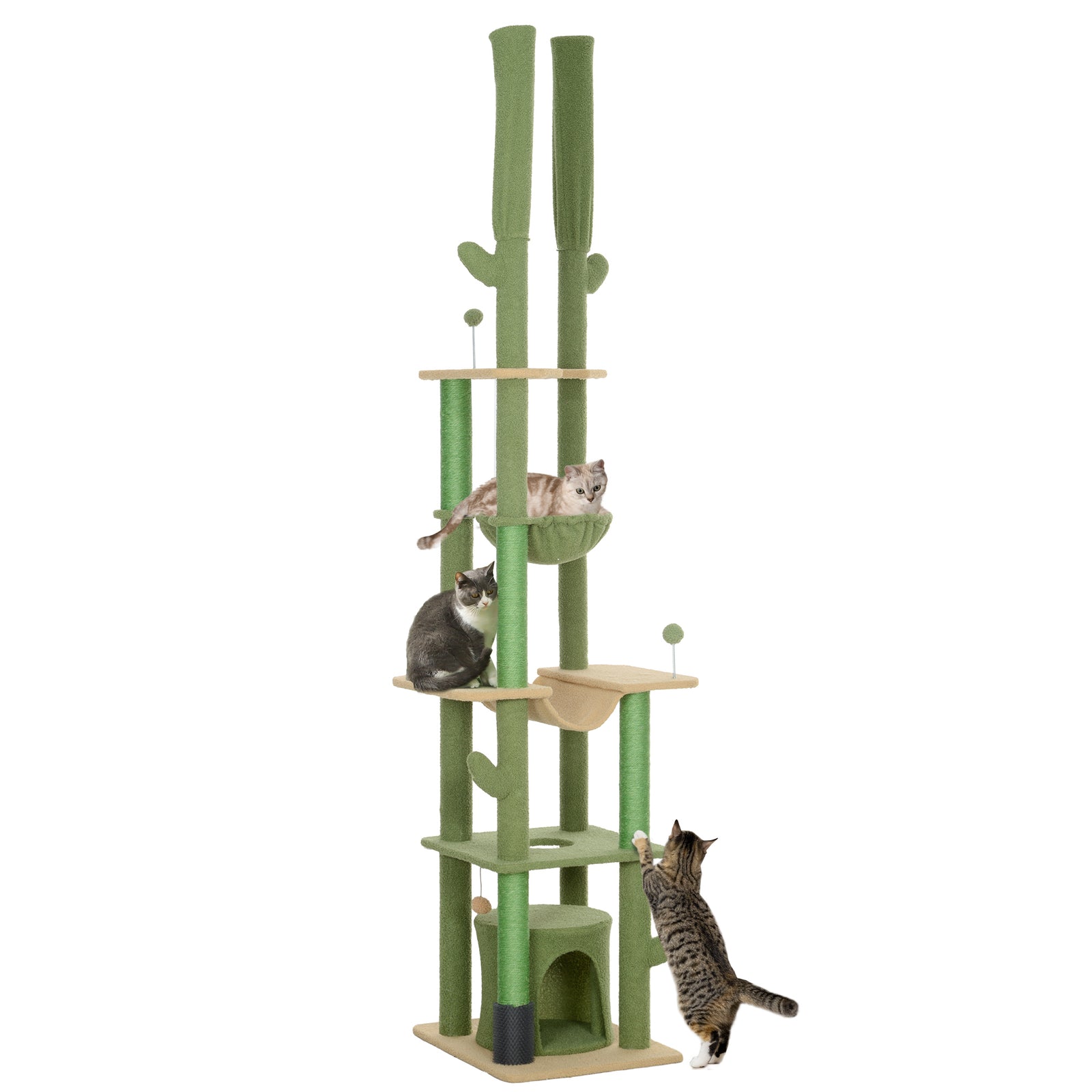 225-255hcm Floor To Ceiling Cat Tree W/ Hammocks, Condo - Green