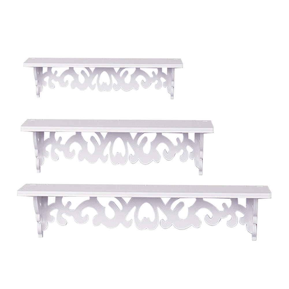 Set Of 3 Wooden Shelves Storage Display Rack Wall-mounted White