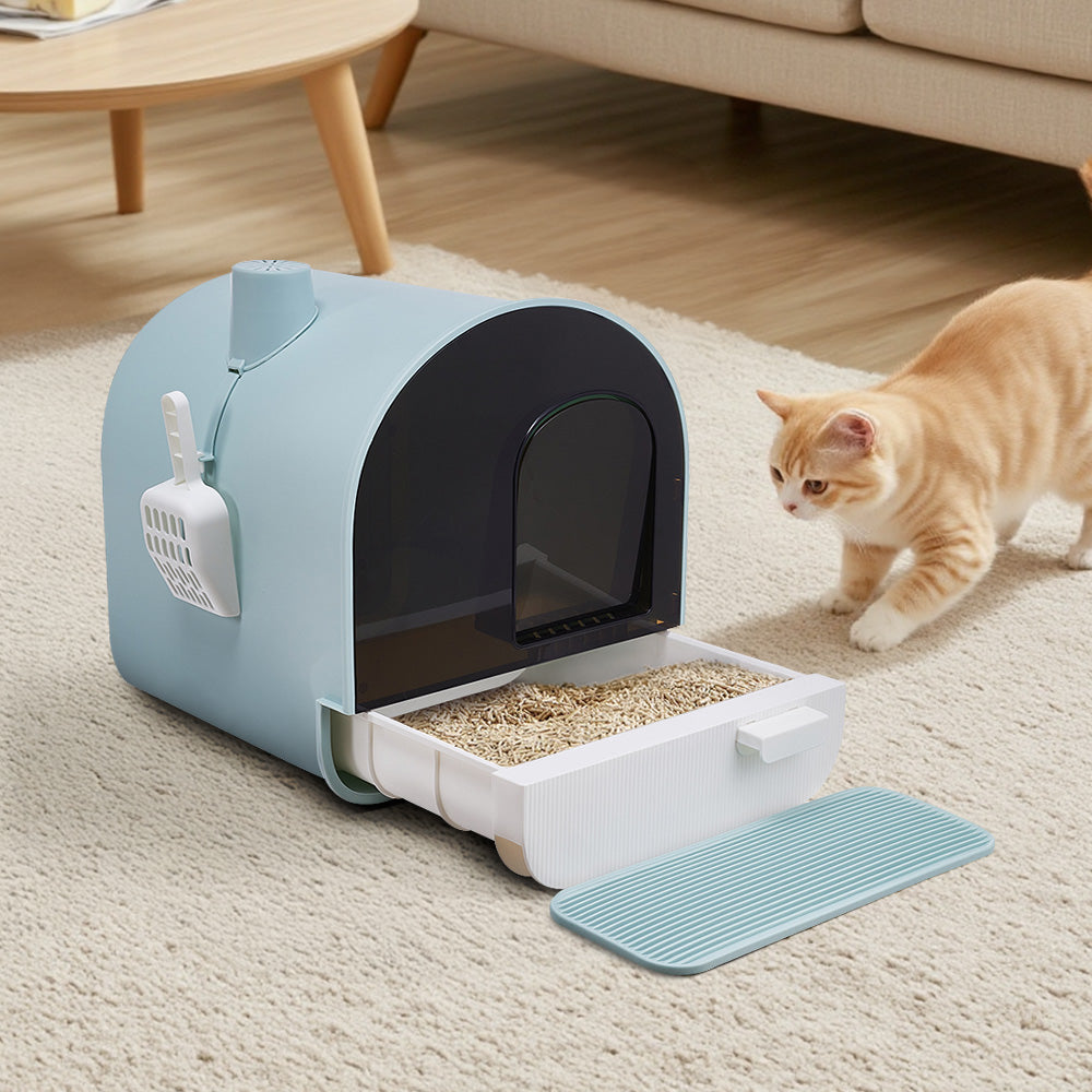 Enclosed Cat Litter Box With Activated Carbon Odor Control Includes Litter Mat & Scoop