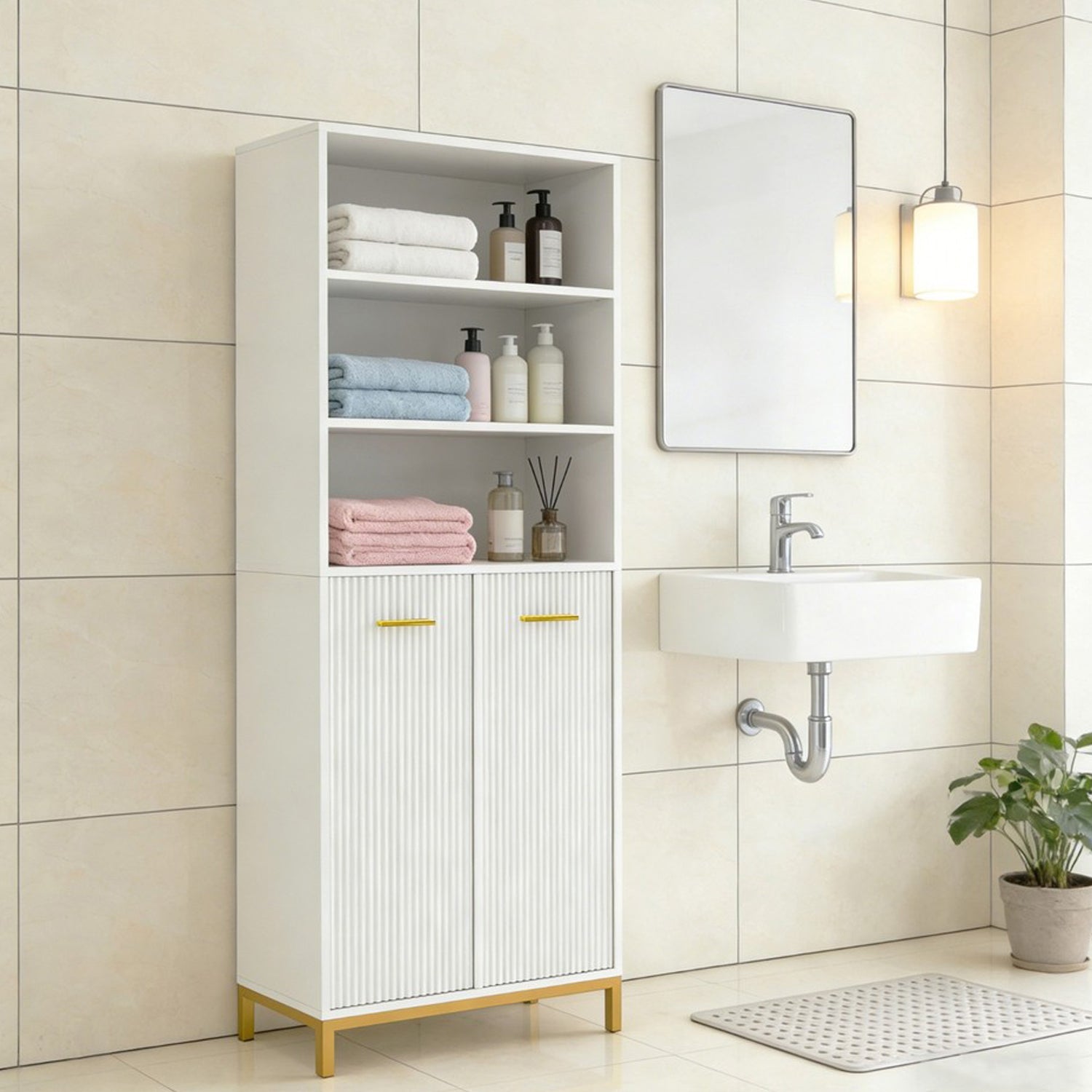 HYGRAD BUILT TO SURVIVE Bathroom Tall Storage Cabinet With 2 Laundry Hampers – Freestanding Organiser Cupboard