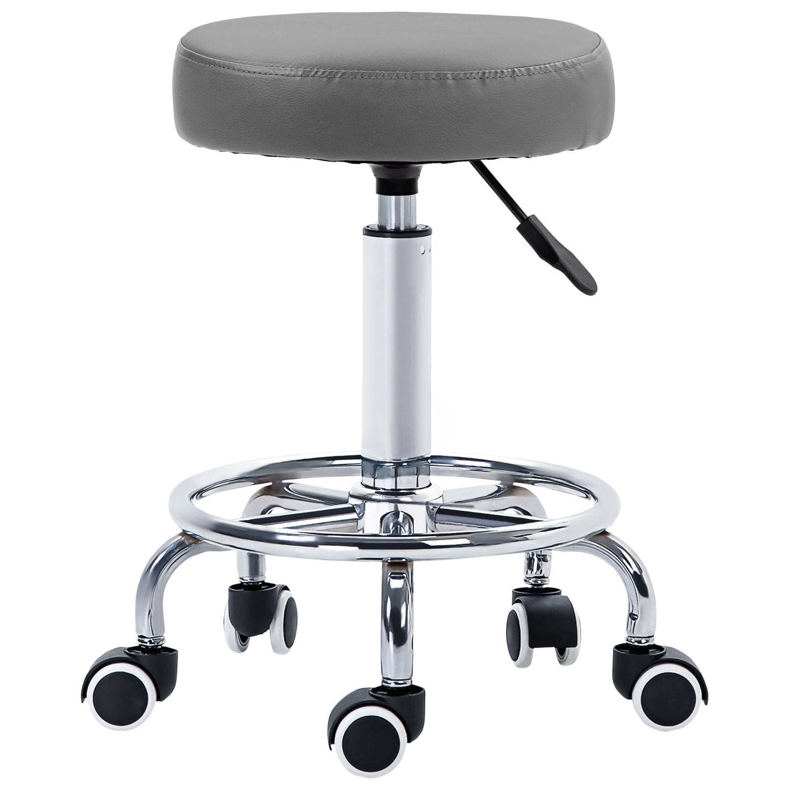 Round Pu Leather Salon Beautician Stool Adjustable Height | One Size | Gray