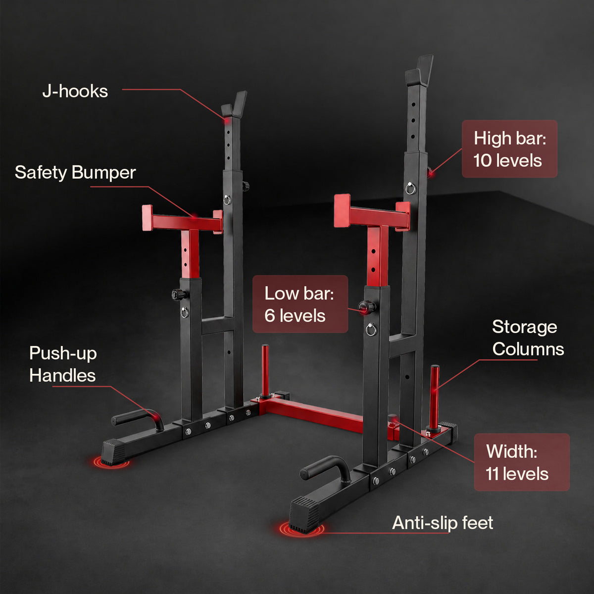 Centra Squat Rack 250kg Adjustable Bench Press Stand Power Rack Black