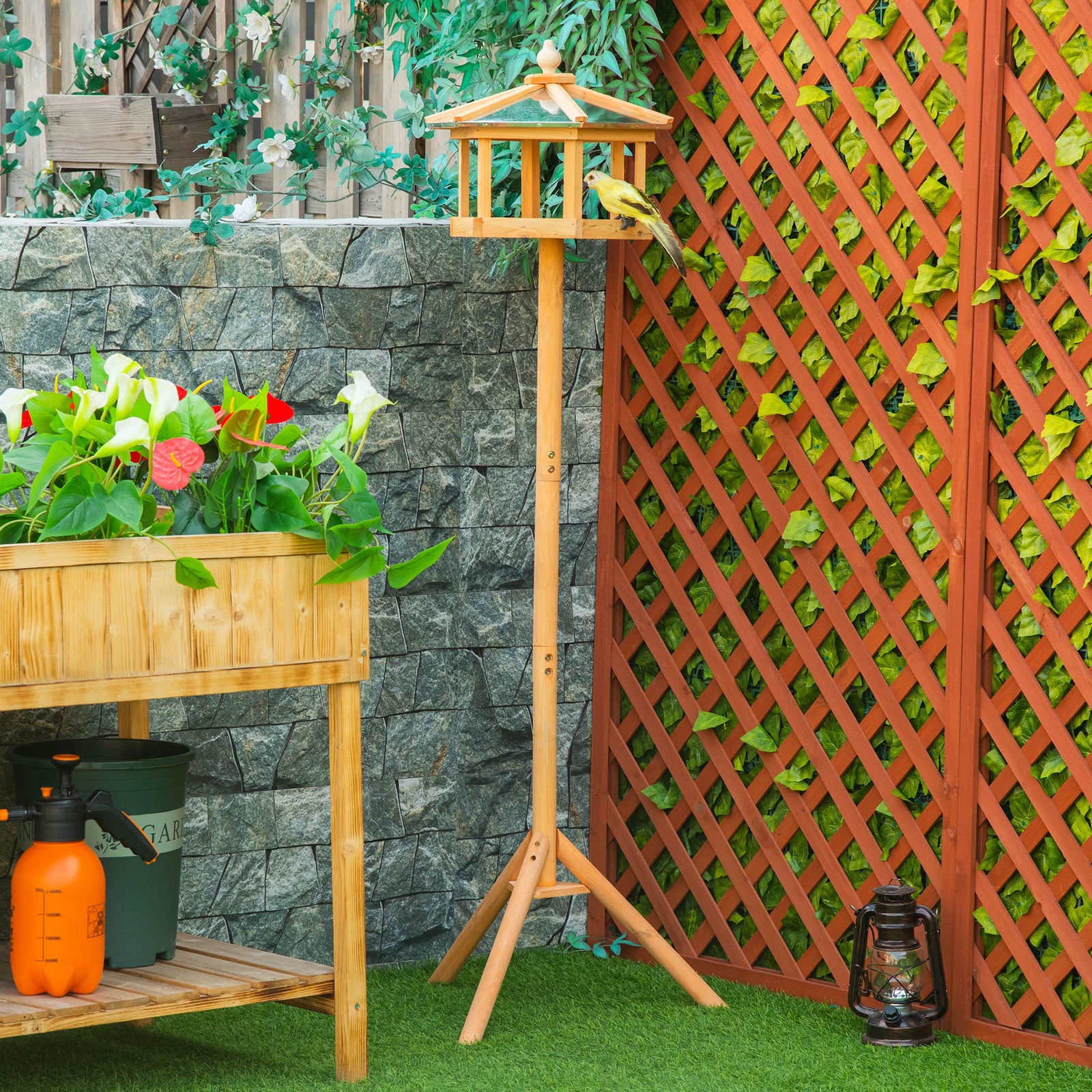Pawhut Bird Table Wooden Feeding Station With Stand For Garden Wooden 153cm