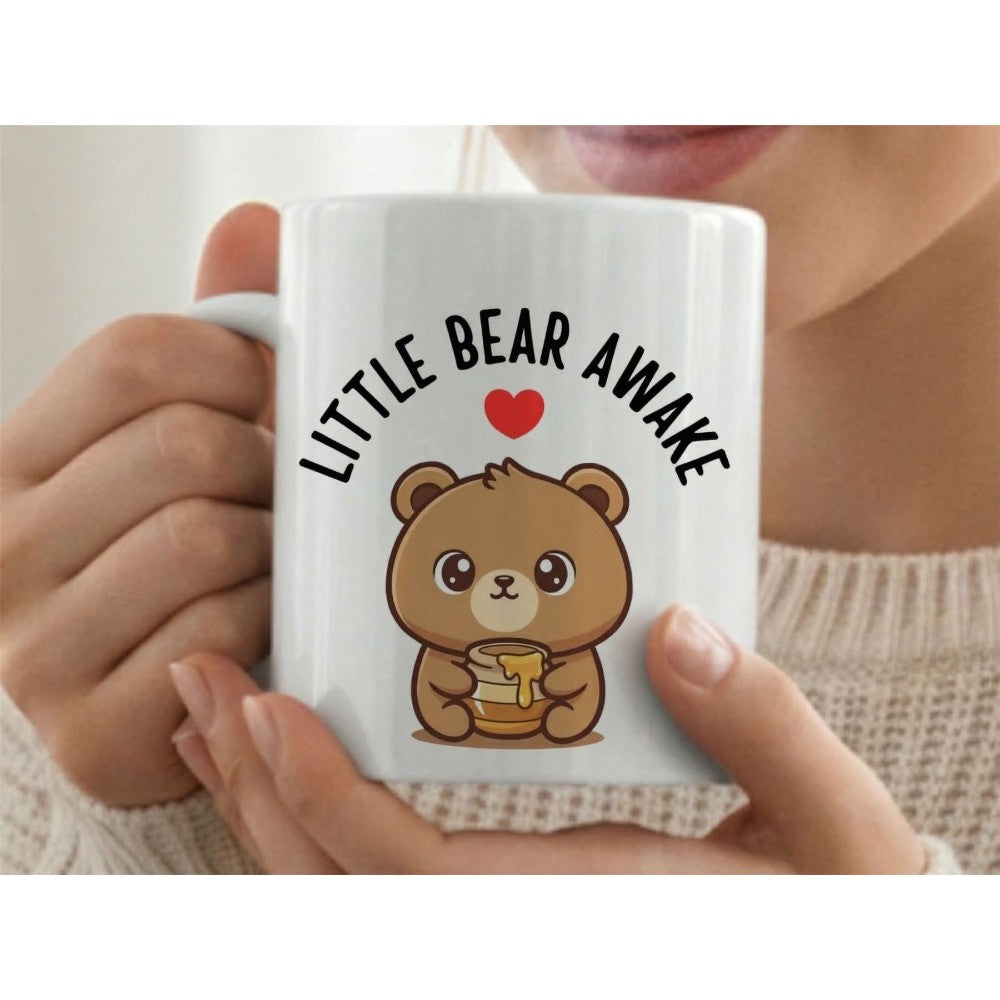 Dyzi Little Bear Awake Quote Ceramic Coffee Mug Standard White Cute Design