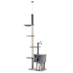 238-270cm Cat Tree Tower Ceiling High W/ Sisal Scratching Post Light Grey