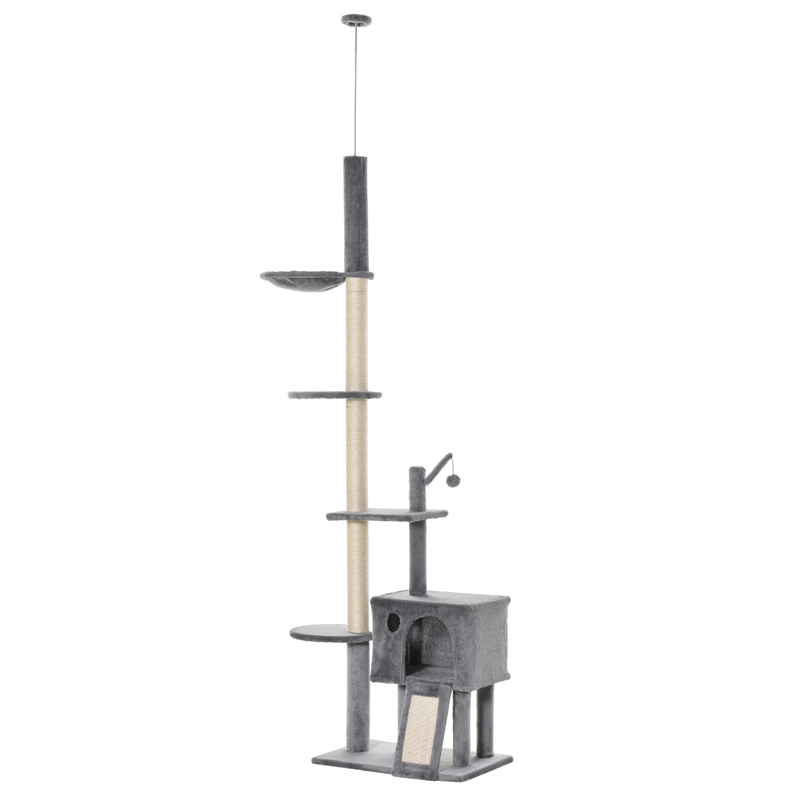 238-270cm Cat Tree Tower Ceiling High W/ Sisal Scratching Post Light Grey