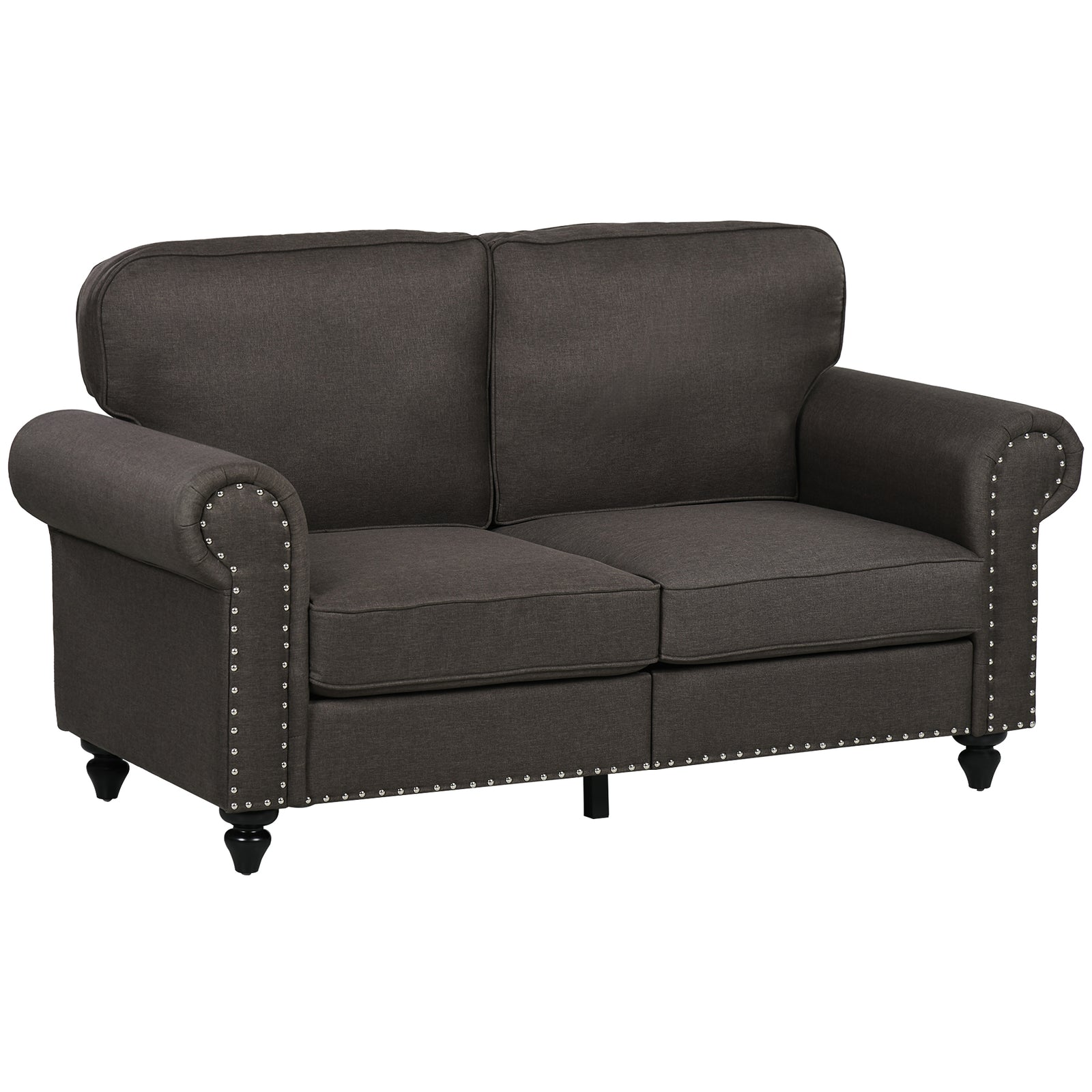 2 Seater Sofa For Living Room With Nailhead Trim | Double | Brown