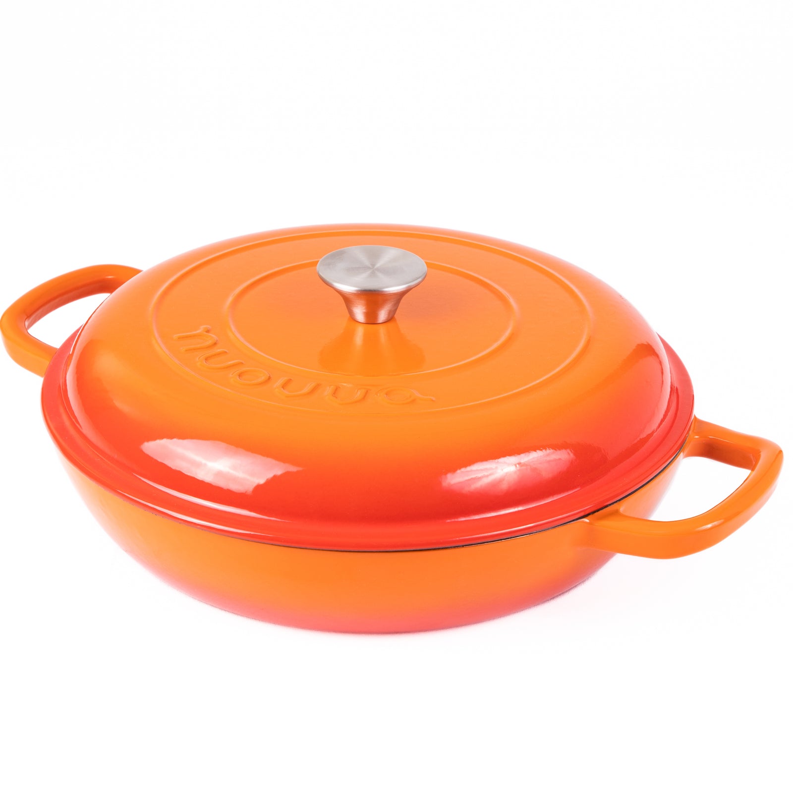 Shallow Cast Iron Casserole Pot With Lid  - 30cm , 3.7-quart | Orange